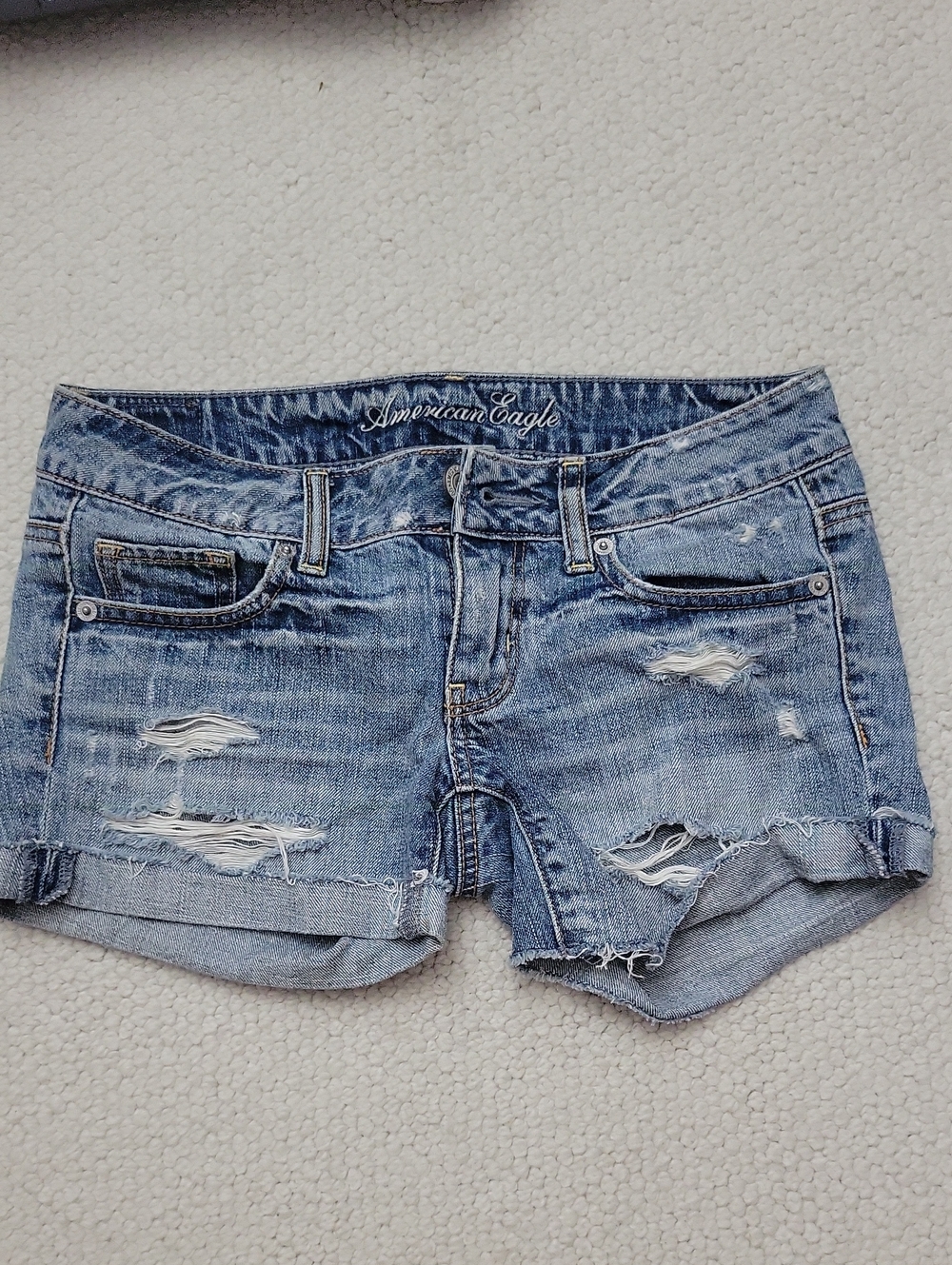 American Eagle Outfitters Light Blue Distressed Jean Shorts